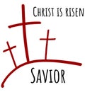 Red three crosses and black text Christ is risen Royalty Free Stock Photo