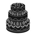 Red three-ply cake icon in black style isolated on white background. Cakes symbol stock vector illustration.