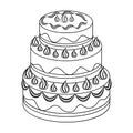 Red three-ply cake icon in outline style isolated on white background. Cakes symbol