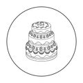 Red three-ply cake icon in outline style isolated on white background. Cakes symbol stock vector illustration.