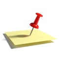 Red thumbtack piercing a stack of two yellow sticky notes on a white background pushpin Royalty Free Stock Photo
