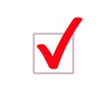 Red tick marker checkmark vector square box icon