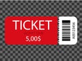 Red Ticket. Vector illustration for websites, applications, cinemas, clubs, mass events and creative design. Flat style