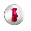 Red Tie icon isolated on transparent background. Necktie and neckcloth symbol. Silver circle button.