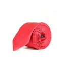 Red tie rolled isolated on white background close-up view, Tie macro photography Royalty Free Stock Photo