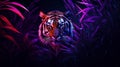 Hyperrealistic Illustration Of A Tiger In Vibrant Nighttime Grass