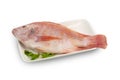 Red Tilapia Fish (Tubtim) in white plate isolated on white background Royalty Free Stock Photo