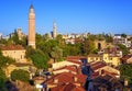 Old Town of Antalya, Turkey, with Yivli Minaret and Clock Tower Royalty Free Stock Photo