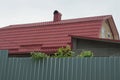 Red tiled roof with a chimney of a private house Royalty Free Stock Photo