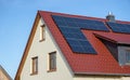 Red tiled roof of a new house with solar panels or photovoltaic power plant Royalty Free Stock Photo