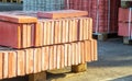 Tiles piled in pallets warehouse paving slabs the factory for its production