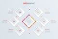 Red timeline infographic design vector. 6 steps, square workflow layout. Vector infographic timeline template. Royalty Free Stock Photo