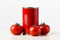 Red tin can with tomatoes isolated on a white background. Mockup Royalty Free Stock Photo