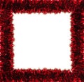 Red tinsel frame isolated on white (place for text Royalty Free Stock Photo
