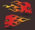 Red to yellow gradiently colored silhouettes of flaming skulls