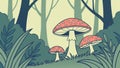 Red Toadstool Mushrooms in a Lush Forest Setting, vector design Generative AI Royalty Free Stock Photo