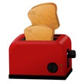 Red toaster with flying toasted slices of bread Royalty Free Stock Photo