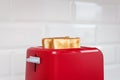 Red toaster with slices of bread Royalty Free Stock Photo