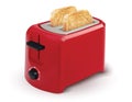 Red toaster with toasted bread for breakfast inside. Royalty Free Stock Photo