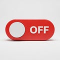 Red Toggle Switch in the OF Position with White Circle and Text on White Background Royalty Free Stock Photo