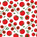 Red tomato cherry and whole seamless pattern. Original simple flat illustration. Cartoon style