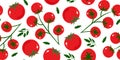 Red tomato cherry and whole seamless pattern. Original simple flat illustration. Cartoon style