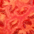 Red Tomato Frame Background. Closeup Of Ripe Tomato Cross Section Royalty Free Stock Photo