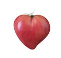 Red tomato, heart shape on the white background