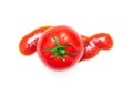 Splattered tomato with ketchup isolated on white background Royalty Free Stock Photo