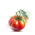 Red tomato with leaves isolated on white background. Ai generative illustration Royalty Free Stock Photo