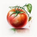 Red tomato with leaves isolated on white background. Ai generative illustration Royalty Free Stock Photo
