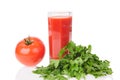 red tomato, parsley and glass isolated on the white background