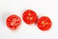 Red Tomato slice isolated on white background, top view Royalty Free Stock Photo