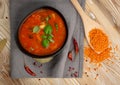 Red Tomato Soup with Barley, Potato, Carrot, Cabbage and Cereals Royalty Free Stock Photo