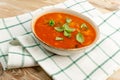 Red Tomato Soup with Barley, Potato, Carrot, Cabbage and Cereals Royalty Free Stock Photo