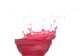 Red tomato strawberry juice spill splash in glass bowl, Red blood wave fall in air. Red Wine colored explosion spill out up. White Royalty Free Stock Photo