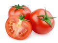 Red tomato vegetable with cut on white