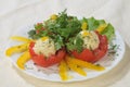 Red tomatoes with cheese marbles Royalty Free Stock Photo