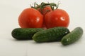 Red tomatoes and green cucumbers Royalty Free Stock Photo