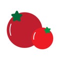 Red tomatoes icon. Two signs. Big and small. Fresh vegetables. Cartoon design. Vector illustration. Stock image. Royalty Free Stock Photo