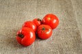Red tomatoes on a napkin of burlap Royalty Free Stock Photo