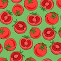 Red tomatoes seamless pattern on green background. vector illustration Royalty Free Stock Photo