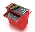 Red tool box of car parts Royalty Free Stock Photo