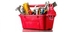 Red Toolbox Filled with Assorted Tools on a White Background Royalty Free Stock Photo