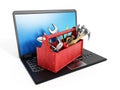 Red toolbox standing on laptop computer Royalty Free Stock Photo