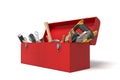 Red toolbox with various hand tools inside Royalty Free Stock Photo