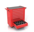 Red Toolbox on wheels with an open drawer