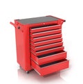 Red Toolbox on wheels with open drawers