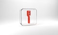 Red Toothbrush icon isolated on grey background. Glass square button. 3d illustration 3D render Royalty Free Stock Photo