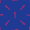 Red Toothbrush icon isolated seamless pattern on blue background. Vector Royalty Free Stock Photo